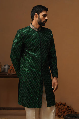 HUMSAFAR BOTTLE GREEN INDO - WESTERN  SET