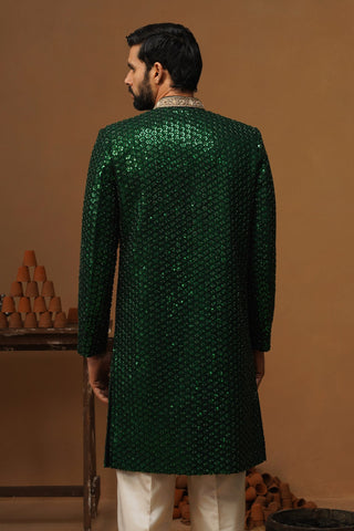 HUMSAFAR BOTTLE GREEN INDO - WESTERN  SET