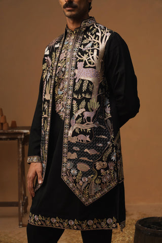 JUNGLE BLACK KURTA JACKET SET