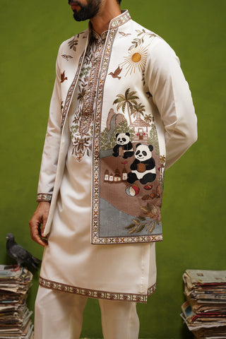 PANDA IVORY KURTA JACKET SET