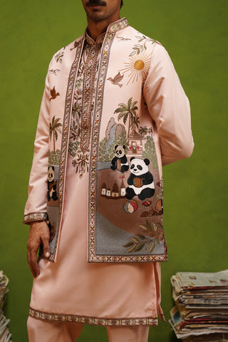 PANDA PINK KURTA JACKET SET