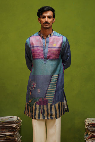 CANVAS BLUE SHORT KURTA SET