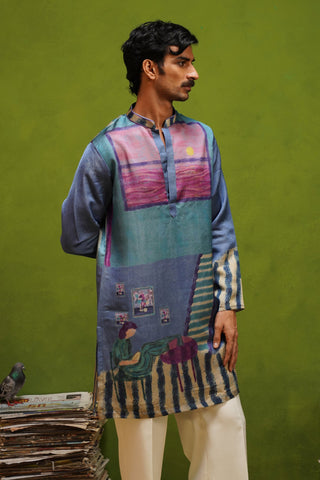 CANVAS BLUE SHORT KURTA SET