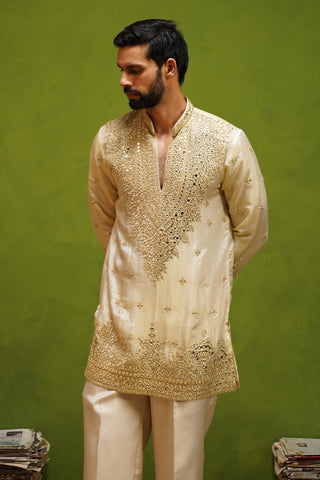 ARYA BEIGE V NECK SHORT KURTA SET