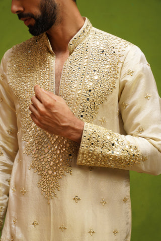 ARYA BEIGE V NECK SHORT KURTA SET