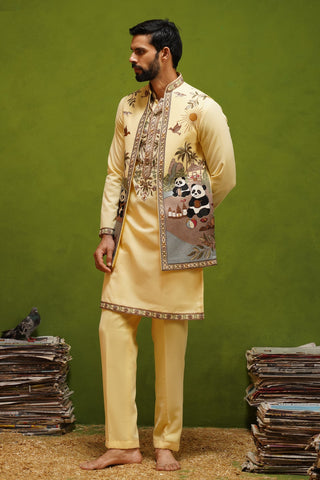 PANDA YELLOW KURTA JACKET SET
