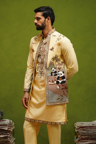 PANDA YELLOW KURTA JACKET SET