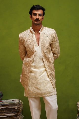 SHAAN GOLD JODHPURI SET WITH V NECK KURTA
