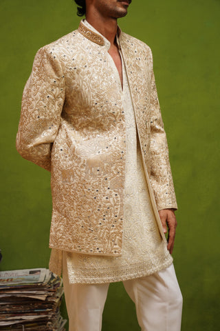 SHAAN GOLD JODHPURI SET WITH V NECK KURTA