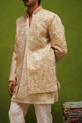 SHAAN GOLD JODHPURI SET WITH V NECK KURTA