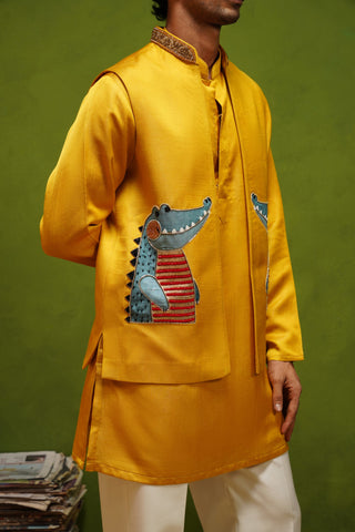 ALLIGATOR YELLOW KURTA JACKET SET