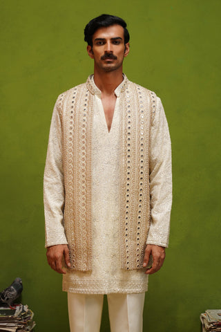 AAINA GOLD V NECKSHORT KURTA JACKET SET