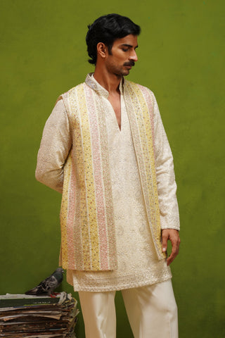 AAFREEN MULTI  V NECKSHORT KURTA JACKET SET