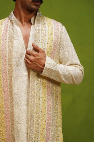 AAFREEN MULTI  V NECKSHORT KURTA JACKET SET