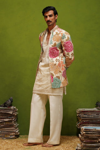 PARTHIV IVORY JODHPURI SET WITH V NECK KURTA