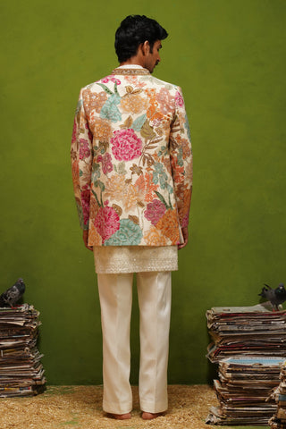 PARTHIV IVORY JODHPURI SET WITH V NECK KURTA
