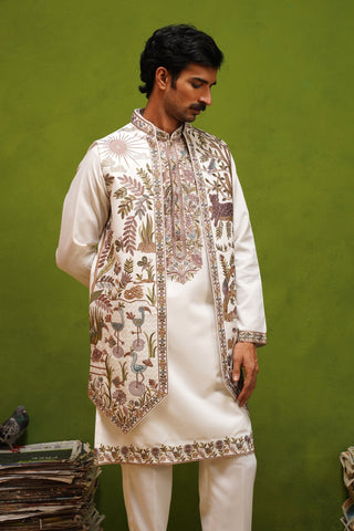 JUNGLE IVORY KURTA JACKET SET
