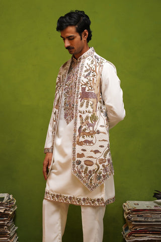 JUNGLE IVORY KURTA JACKET SET