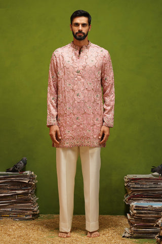 PATOLA PINK SHORT KURTA  SET
