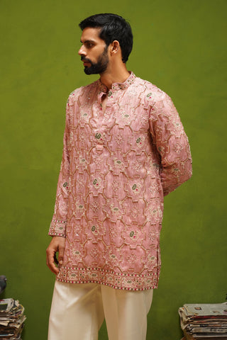 PATOLA PINK SHORT KURTA  SET