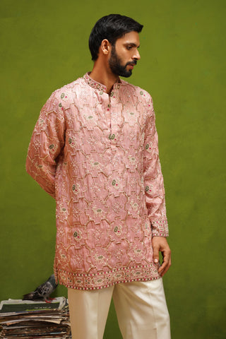 PATOLA PINK SHORT KURTA  SET