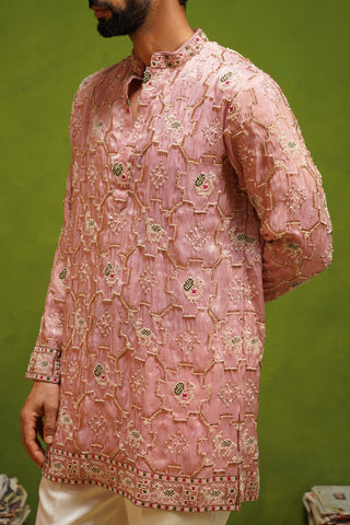 PATOLA PINK SHORT KURTA  SET