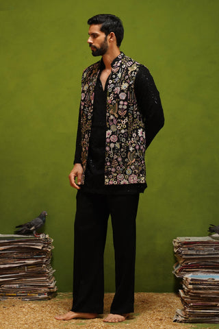 ROOH BLACK SHORT KURTA JACKET SET