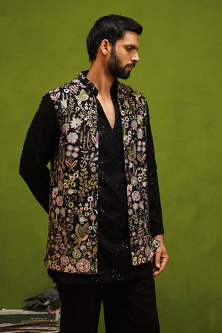 ROOH BLACK SHORT KURTA JACKET SET