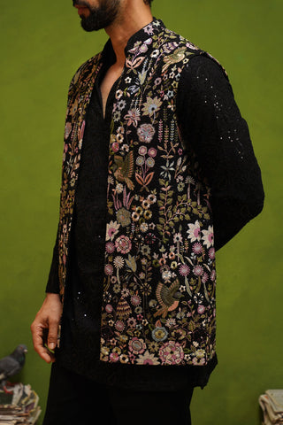 ROOH BLACK SHORT KURTA JACKET SET