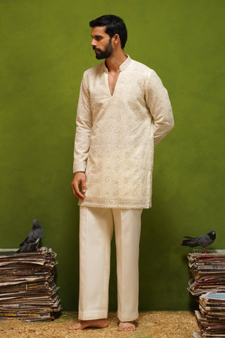NAQSH IVORY V NECK SHORT KURTA SET