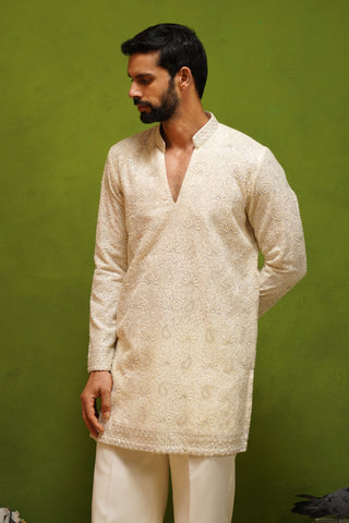 NAQSH IVORY V NECK SHORT KURTA SET