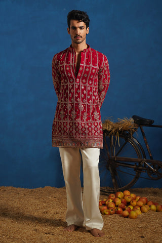 SURKH HOT PINK SHORT KURTA SET