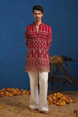 SURKH HOT PINK SHORT KURTA SET
