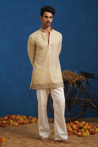 POLKA CREAM SHORT KURTA SET