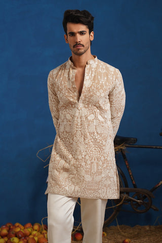 MAYURESH BEIGE SHORT KURTA SET