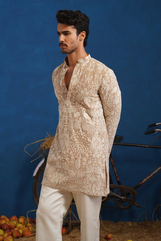 MAYURESH BEIGE SHORT KURTA SET