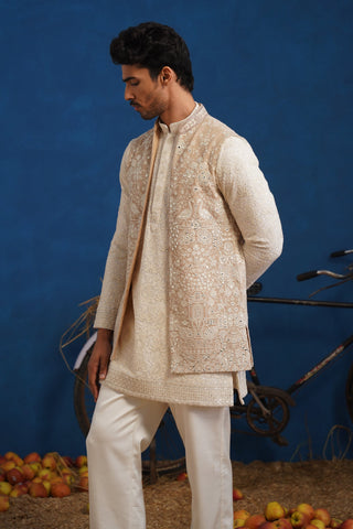 ANVITH MIRROR BEIGE SHORT KURTA JACKET SET