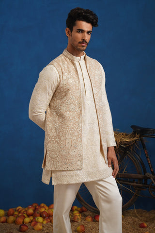 ANVITH MIRROR BEIGE SHORT KURTA JACKET SET