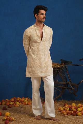 YUVRAJ CUTDANA BEIGE SHORT KURTA SET