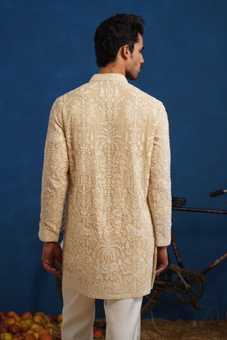 YUVRAJ CUTDANA BEIGE SHORT KURTA SET