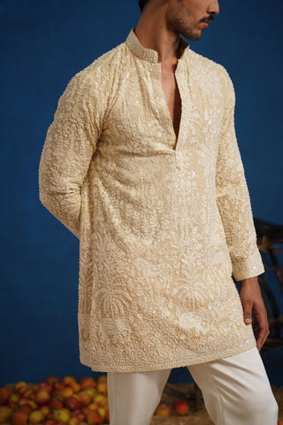 YUVRAJ CUTDANA BEIGE SHORT KURTA SET
