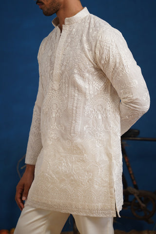 EKLAVYA WHITE ORGANZA SHORT KURTA SET