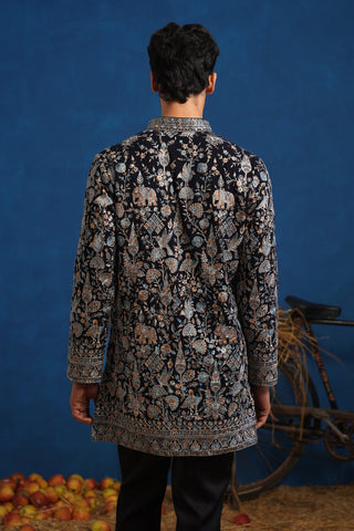 ORRY IN OMKAR BLUE SHORT KURTA SET