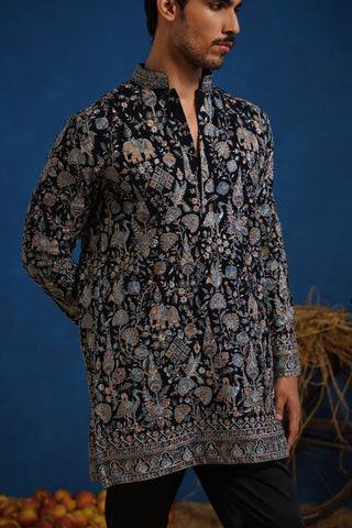 ORRY IN OMKAR BLUE SHORT KURTA SET