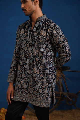 ORRY IN OMKAR BLUE SHORT KURTA SET