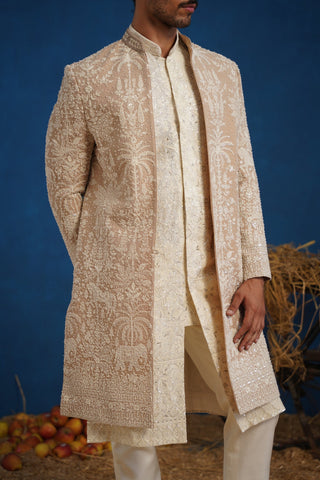 ZORAWAR CUTDANA BEIGE SHERWANI SET