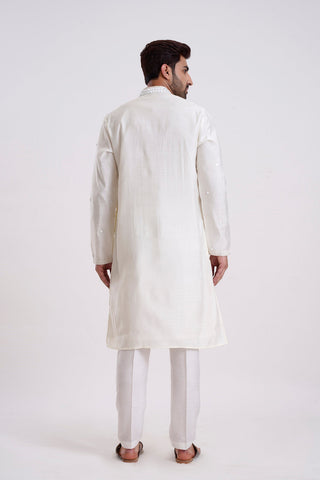 OFF WHITE COTTON SILK MIRROR WORK KURTA SET