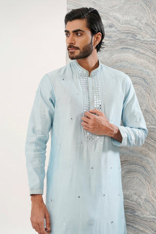 POWDER BLUE COTTON SILK MIRROR WORK KURTA SET
