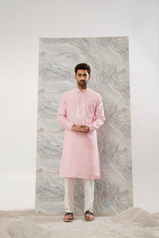 PINK COTTON SILK MIRROR WORK KURTA SET