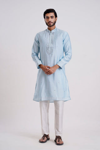 POWDER BLUE COTTON SILK MIRROR WORK KURTA SET